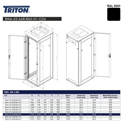 SLEVA! Stoj.rack 42U 600x800 černý, zadní kryt síto 80%
