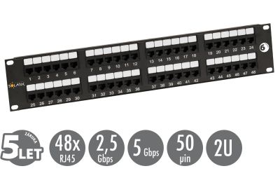 19" patch panel Solarix 48 x RJ45 CAT6 UTP 350 MHz černý 2U SX48-6-UTP-BK
