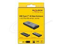 Delock - Kryt úložište - 40 Gbps, with fan, tool free - M.2 - M.2 NVMe Card / PCIe (NVMe) - USB-C