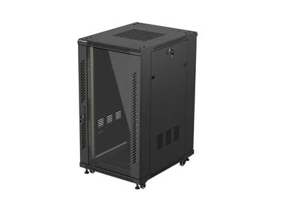 Lanberg instalační skříňový rozvaděč 19" 22U 600X800 černé skleněné dveře (ploché balení)