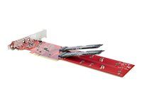 PC/Linux Compatible (DUAL-M2-PCIE-CARD-B) - Adaptér rozhraní - M.2 - Rozšiřující slot na 2 X M.2 - M.2 Card - nízký profil - RAID 0, 1, JBOD - PCIe 4.0 x16/x8 - červená