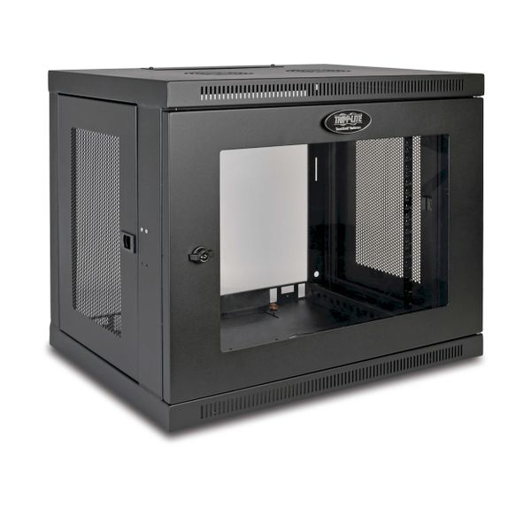 Skříň SmartRack 9U, Mini Rack, Š=600mm, Hl=450mm, hloubka pro přepínače, prosklené dveře, na stěnu