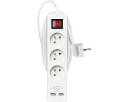 Emos Prodlužovací kabel 2 m / 3 zásuvky / s vypínačem / bílý / PVC / s USB / 1,5 mm2