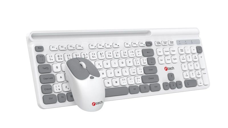 Klávesnice C-TECH Quallis WLKMC-05, bezdrátový combo set s myší, bílá, USB, CZ/SK