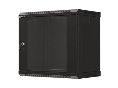 Lanberg 19" racková skříň pro montáž na stěnu 9u/540x350 (flat pack) s prosklenými dveřmi černá