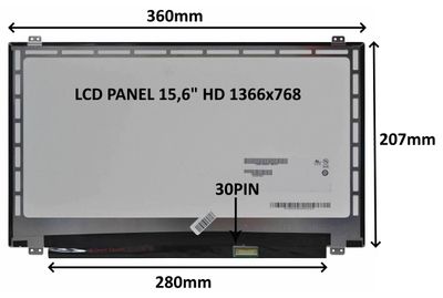 LCD PANEL 15,6" HD 1366x768 30PIN MATNÝ / ÚCHYTY NAHOŘE A DOLE
