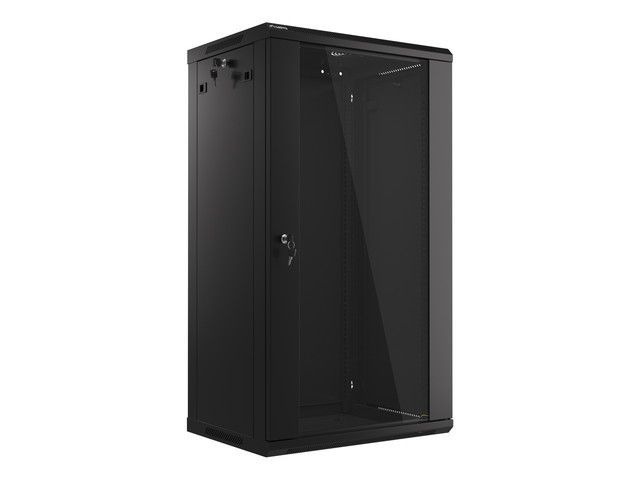 Lanberg 19" racková skříň pro montáž na stěnu 22u/600x450 (flat pack) s prosklenými dveřmi černá V2