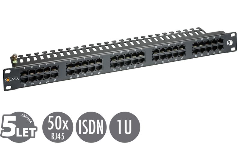19" ISDN panel Solarix 50 x RJ45 černý 1U SX50-ISDN-BK