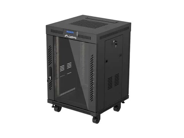 19" Volně stojící racková skříň 15u/600x600 (flat pack) s prosklenými dveřmi lcd černá lanberg V2