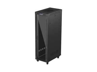 19" Volně stojící racková skříň 42u/600x1000 (flat pack) s prosklenými dveřmi lcd černá lanberg V2