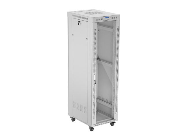 19" Volně stojící racková skříň 42U 600X800 šedé skleněné dveře lcd lanberg (flat pack) V2