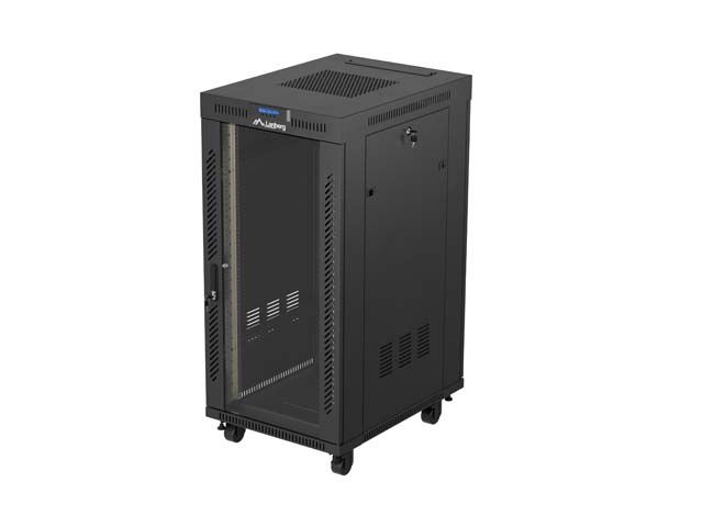 19" Volně stojící racková skříň 24U 600X800 černé skleněné dveře lcd lanberg (flat pack) V2