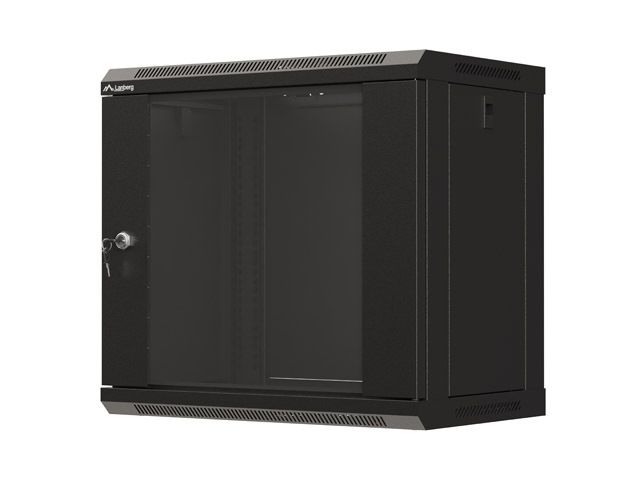Lanberg 19" racková skříň pro montáž na stěnu 9u/540x350 (flat pack) s prosklenými dveřmi černá