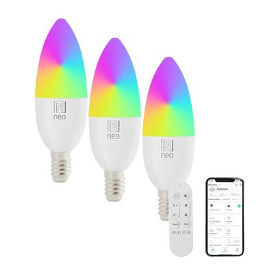 Chytrá LED žárovka E14 6W RGB + CCT IMMAX NEO 07716CDO WiFi Tuya sada 3ks