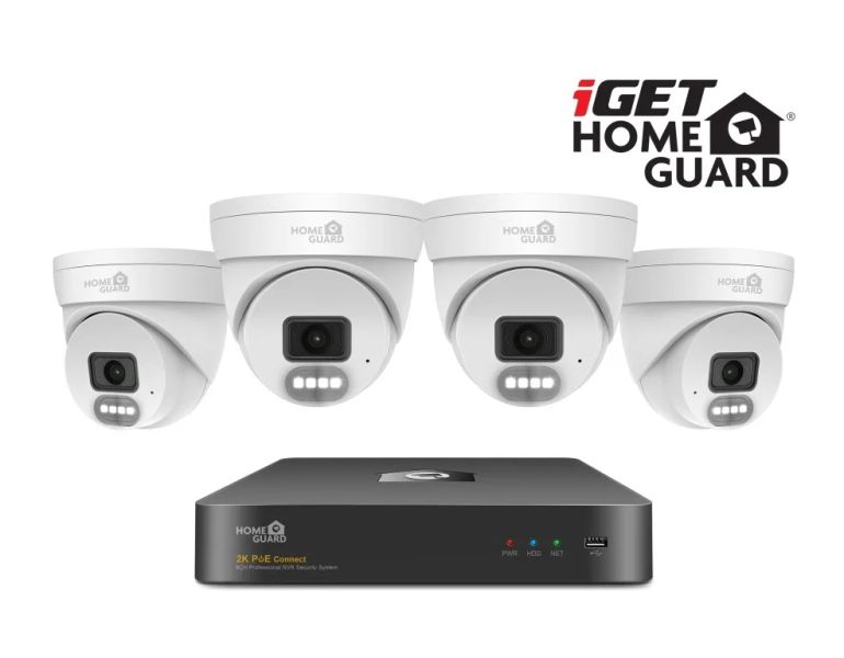iGET HGNVK84804 - kamerový PoE set, 2K rozlišení, 8CH NVR + 4x kamera se zvukem, IR + LED, CZ app