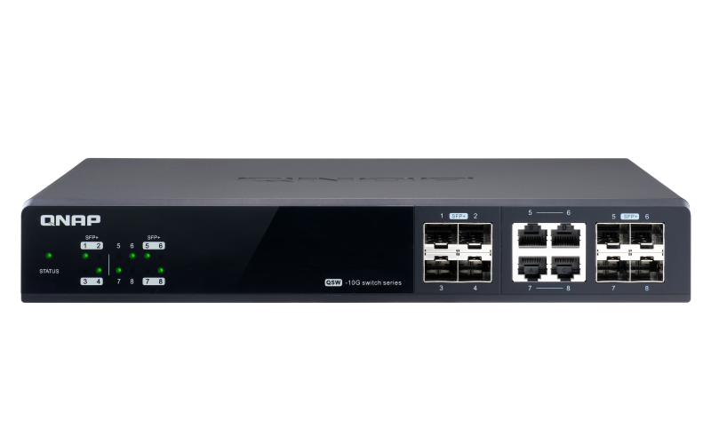 QNAP řízený switch QSW-M804-4C: 8x 10G port SFP+ (4x SFP+ a 4x kombinované SFP+ / RJ-45)