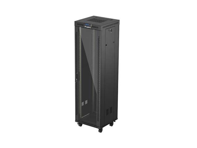 19" Volně stojící racková skříň 42u/600x600 (flat pack) s prosklenými dveřmi lcd černá lanberg V2