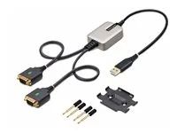 StarTech 2ft (60cm) 2-Port USB to Serial Adapter Cable, Interchangeable DB9 Screws/Nuts, COM Retention, USB-A to DB9 RS232, FTDI, Level-4 ESD Protection, Windows/macOS/ChromeOS/Linux - Rugged TPE Construction (2P1FFC-USB-SERIAL) - USB / sériový kabel - USB (M) do DB-9 (M) - 60 cm - cerná