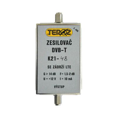 Anténní zesilovač TEROZ 496X, UHF K21 až 48, filtr 5G, LTE, GSM, G14dB, F2dB, U95dBµV, F-F