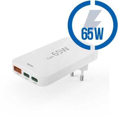 HAMA GaN, Rychlonabíječka, 2x USB-C PD/QC 65W