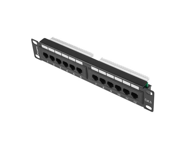 Patch panel 12PORT 1U 10" CAT.6 utp černý lanberg