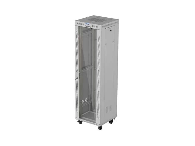 19" Volně stojící racková skříň 42U 600X600 šedé skleněné dveře lcd lanberg (flat pack) V2