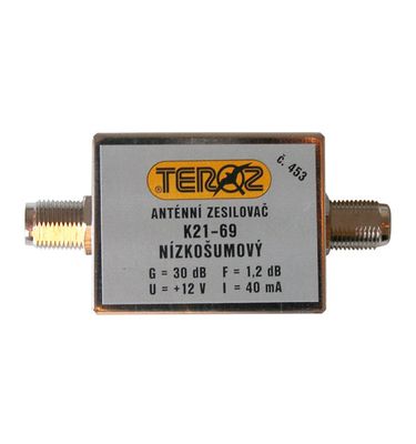 Anténní zesilovač TEROZ 453X, UHF, G30dB, F1,2dB, U100dBµV, F-F