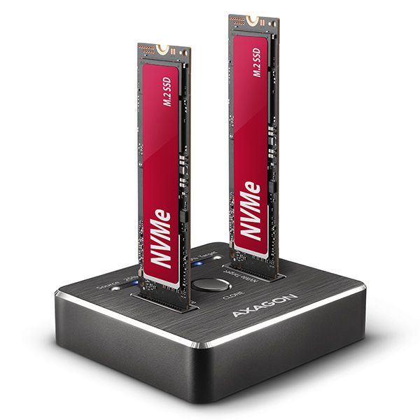 AXAGON ADSA-M2C, USB-C 10Gbps dokovací stanice pro 2× M.2 NVMe SSD s funkcí klonování