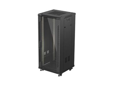 Lanberg 19" volně stojící racková skříň 27u/600x600 (flat pack) s prosklenými dveřmi černá