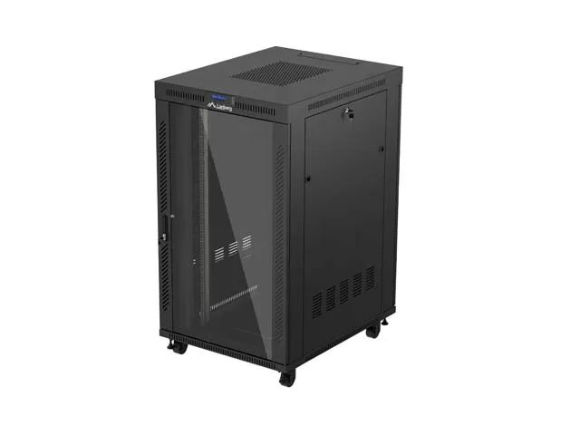 19" Volně stojící racková skříň 27u/800x1000 (flat pack) s prosklenými dveřmi lcd černá lanberg V2