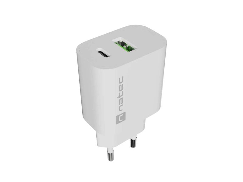 Univerzální nabíječka Natec RIBERA 20 W 1X USB-A + 1X USB-C, bílá