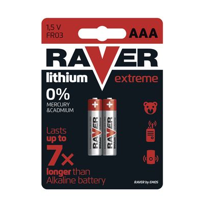Baterie lithiová AAA R03 1,5V RAVER 2ks / blister