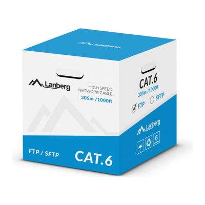 Lan kábel CAT.6 ftp 305M pevný cu sivý cpr + fluke