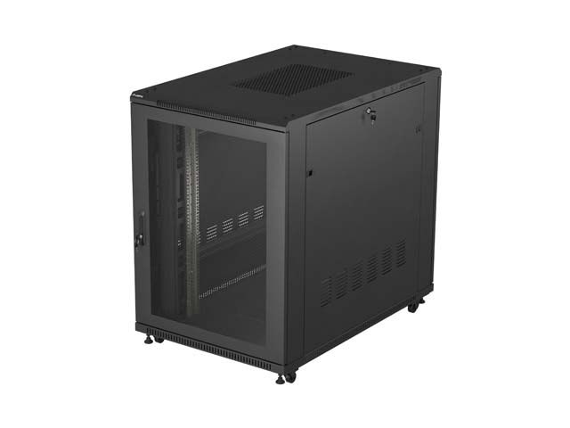 19" Volně stojící racková skříň 22U 800X1200 černé perforované dveře lanberg (ploché balení)
