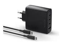 dbramante1928 re-charge IT - Sítový adaptér - 140 watt - PD 3.0, napájení Power Delivery 3.1, QC 3.0 - 4 výstupní konektory (3 x USB-C, USB) - cerná - s USB-C kabel (2 m)