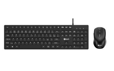 Klávesnica C-TECH KBM-108, drôtový combo set s myšou, multimediálna, USB, CZ/SK