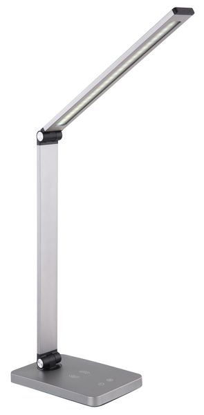 Platinet PDL888S stolní LED lampa 10W stmívatelná, bezdrátové nabíjení, USB port, stříbrná