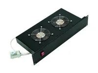 19" horizontální ventilační jednotka 2x ventilátor 2U termostat šedá RAL7035