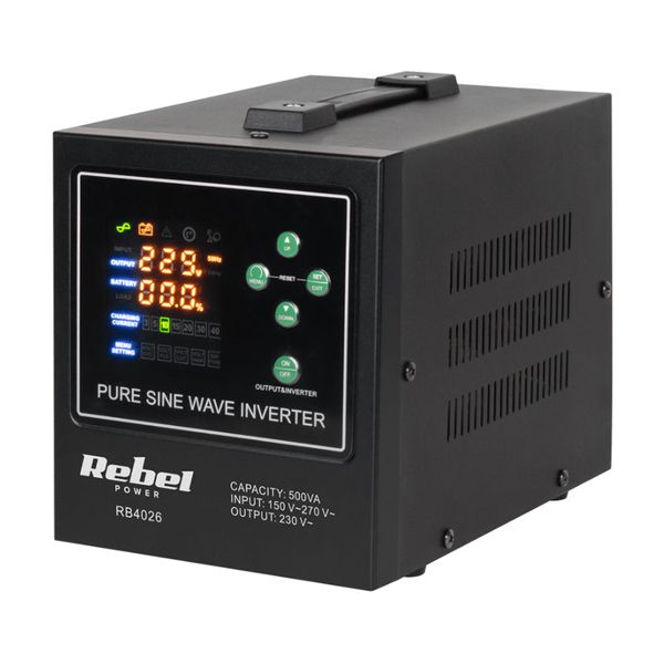 Zdroj záložní REBEL POWER-500-LFP4 12V 230V 500VA 300W Black