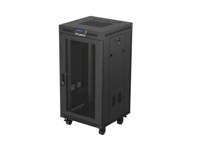19" Volně stojící racková skříň 22u/600x600 (flat pack) se síťovými dveřmi lcd černá lanberg V2