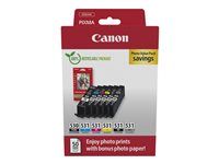 Canon PGI-530/CLI-531 PGBK/C/M/Y/BK/GY Photo Value Pack - 6-balení - pigmentová cerná, cerná, azurová, purpurová, žlutá, šedá - originální - závesný box - inkoustová kazeta/sada papíru