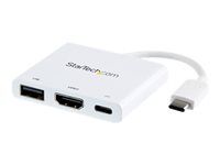 Startech USB-C to HDMI Adapter - White - 4K 30Hz - Thunderbolt 3 Compatible - with Power Delivery (USB PD) - USB C Dongle (CDP2HDUACPW) - Video adaptér - USB-C s piny (male) do HDMI, USB typ A, USB-C se zdírkami (female) - 60 mm - bílá - podporuje 4K, USB Power Delivery (60W)