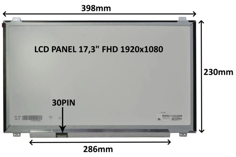LCD PANEL 17,3" FHD 1920x1080 30PIN MATNÝ IPS / ÚCHYTY NAHOŘE A DOLE