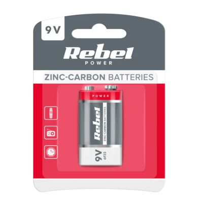 Baterie 6F22 (9V) Zn-Cl REBEL 1 ks / blister BAT0082B