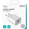 DELTACO USB-AC182, 1x USB A, Nabíječka, bílá