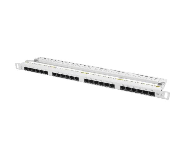 Patch panel 24 portů 0,5u 19" CAT.6 utp šedý lanberg