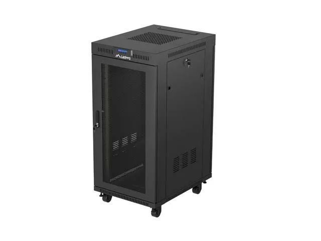 19" Volně stojící racková skříň 24U 600X800 černá s perforovanými dveřmi lanberg (flat pack) V2