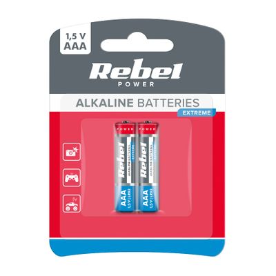 Baterie AAA (R03) alkalická REBEL EXTREME Alkaline Power 2ks / blister BAT0090B