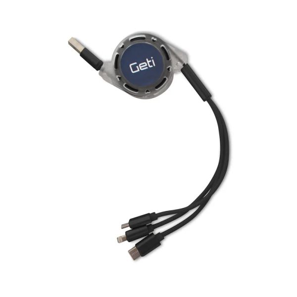 Kabel GETI GCU 01 USB 3v1 černý samonavíjecí