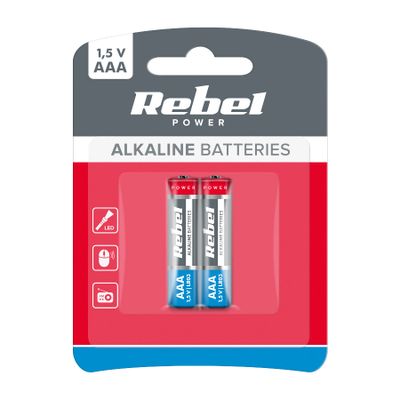Baterie AAA (R03) alkalická REBEL Alkaline Power 2ks / blister BAT0066B
